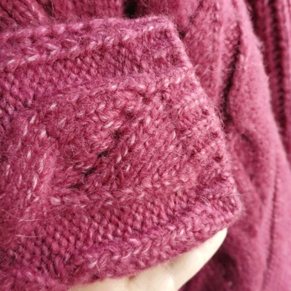 Anthropologie Ramona Dark Pink Vneck Cable Knit Sweater Chunky Oversized… - Picture 8 of 13